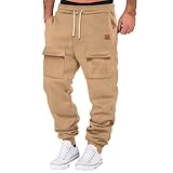 Vhersily 2025 Herren Hose Slim Fit Gym Jogging Anzug Lang Elastisch Cargo Leicht Baumwolle Laufen Jogging Breite Trousers Gymnastik Sweatpants Plüsch Mode Training, Khaki, M