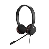 Jabra Evolve 20 Stereo Headset – Microsoft Teams zertifizierte Kopfhörer für VoIP Softphone mit passivem Noise-Cancelling – USB-A Kabel mit Anrufsteuerung – schwarz