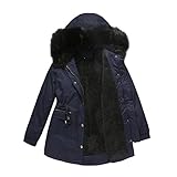 daunenmantel damen, Parka Damen Gefüttert Warme Winterjacke - Sweatjacke Outdoor Winterjacken Reißverschluss Winterparker Winter Daunenjacke Kapuze Jacke Mantel Lange Mit Fellkapuze Steppjacke Winterm