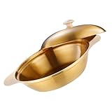 DECHOUS Doppelohrtopf mit Deckel Pfanne mit Deckel Induktionskochgeschirr Mikrowelle Standmixer Sieb edelstahltopf edelstahlpfanne große Töpfe zum Kochen Noodle Pot Rostfreier Stahl Golden