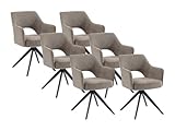 Vente-unique-Bürostuhl Drehstuhl mit Armlehnen 6er-Set - Stoff & Metall - Taupe - Konya