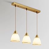 3-flammiger Kronleuchter für Kücheninseln, dreiflammige Pendelleuchte mit 3 Köpfen, Deckenleuchte mit ovalem kegelförmigen weißen Glasschirm, klassischer rustikaler Vintage-Kronleuchter in Schwarz/G