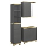 Vicco Badmöbel-Set Anthrazit/Eiche Livia, bestehend aus Bad Spiegelschrank, Waschbeckenunterschrank, Hochschrank - Viel Stauraum Oben und unten