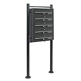 Wiltec 5er Briefkastenanlage Anthrazit 270 x 513 x 1500 mm, Standbriefkasten mit 5 Fächern, Schlüssel und Namensschild, Briefkasten Postkasten mit Ständer