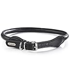 Jack & Russell Hundehalsband rund aus Leder & gepolstert – Halsband Büffelleder - rundes Hunde Lederhalsband fellschonend Baxter (Schwarz, L (42,0-50,0cm))