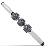 Igelball Massageroller mit Griff, 40cm Massageroller mit 3 Bällen, Massage Körper Roller Stick, Faszienrolle Stab Igelballrollen mit Handgriffe für Beine Nacken Rücken Schulter (Grau)