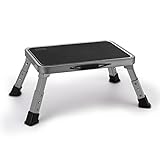 HBTower Tritthocker Klappbar, Verstellbarer Tritthocker mit Rutschfester Plattform, Trittleiter für Erwachsene oder Kinder in Küche, Haus, Grau