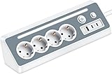 Steckdosenleiste mit USB und 2 Typ-C, 4-Fach Ecksteckdose Mehrfachsteckdose mit LED-Licht, Steckdosenleiste Überspannungsschutz 3680W 16A,90° Mehrfachsteckdose mit Schalter für Küchenbüro Zuhause