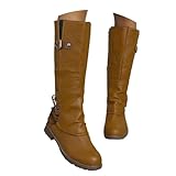 Generisch Retro-Stiefel mittelhohem mit seitlichem Reißverschluss Schnallenriemen. Klassische Reitstiefeletten mit klobigem Absatz für lässige Outfits (Khaki, 36)