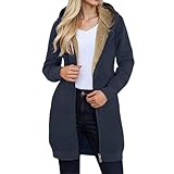Generisch Damen Hoodie Fleecejacke Kapuzenjacke mit Zip Winterjacke Lang Sweatjacke Warme Plüschjacke Pullover Einfarbig Casual Mantel Winter Kapuzenpullover Mit Kapuze Reißverschluss
