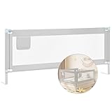 WOLTU Bettgitter, 200 cm Bettschutzgitter für Kinder Baby, Rausfallschutz Bett Kinderbett Elternbett, Gitterschutz höhenverstellbar 69-87 cm, Oxford-Gewebe Metall, Hellgrau, KG003hgr03