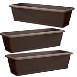 DTU24 3X Blumenkästen für Balkon, Balkonkasten Blumentopf, 3 Stück (60 cm, Braun, 3 Pack)