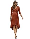 KOJOOIN Damen Umstandskleid Festlich Stillkleid V-Ausschnitt 3/4 Ärmel Schwangerschaftskleid mit Taillengürtel Karamell(3/4 Ärmel) M