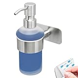 bremermann Bad-Serie Piazza Tape - Seifenspender ohne Bohren, mit Klebepad - selbstklebend, Flüssigseifenspender 200 ml Volumen, Soap Dispenser aus Glas und Edelstahl, matt