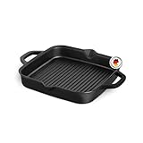 BURNHARD Gusseisen Grillpfanne, quadratisch 30 cm, Pre-Seasoned, Steakpfanne für Gasgrill, Backofen, Feuerstelle und alle Herdarten inkl. Induktion