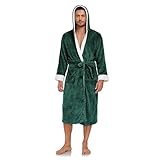 Générique Herren-Bademantel aus Fleece – Nachthemden mit Schnürung, Pijamas, Herren, Winter, dick, Innenausstattung, locker, Morgenmantel, Reverskragen, Set mit Kapuze, weiß, 48