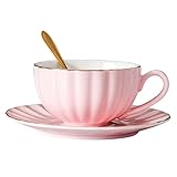 Cabilock 1 Set Europäisches Design Keramikkaffeetasse Mit Untertasse Und öffel Praktisches Set Für Tee Und Milch Eleganter Kaffeebecher Für Stilvolle Genussmomente