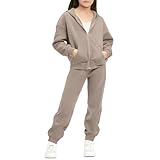 XINYUNZU Jogginganzug Kinder Hoodie mit Hose Set Fleece Gefütterte Sportanzug Sweatshirt + Jogginghose Casual Klamotten Winter Kinderkleidung Mode Klamotten für Mädchen und Jungen Khaki 12–13 Jahre