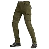 COLOYO Herren-Motorrad-Jeans, Denim-Hose, Motorradhose, Biker-Jeans, Stretch-Overall, Retro, Harley-Reithose, CE-zertifiziert, knieabnehmbare Rüstung, grün, L