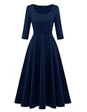 Berylove Cocktailkleid Damen Elegant Für Hochzeit Sommerkleid Midi Freizeitkleider Damen 70Er Jahre Kleid Ballkleid Lang Festival Outfit BLP8010 Navy L