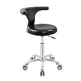 Rollhocker, Arbeitsstuhl, verstellbar, mit Rollen und Rückenlehne, strapazierfähig, für Büro, Küche, Mediziner, Zahnarzt, Laden, Labor und Zuhause, Schwarz