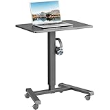 ERGOMAKER Stehpult Höhenverstellbarer Schreibtisch mit 4 Rollen, 65×45cm Mobile Laptoptisch, Überbett-Tisch Schwarz, Stehtisch schreibtischaufsatz, Computertisch für Schlafzimmer, Büro, Wohnzimmer