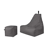 PATCH HOME Sitzsack Sitzkissen Beanbag Premium Lounge Gaming Sessel inkl. Würfel | 2 Größen In & Outdoor geeignet fertig befüllt H:90cm | T:78cm | B:82cm + 35x35cm Würfel Anthrazit