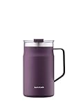 LocknLock Metro Becher Premium 18/8 Edelstahl, doppelwandig, isoliert mit Griff, perfekt für Tisch mit Deckel, Lila, 590 ml