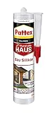 Pattex Haus und Bau Silikon transparent, neutral härtendes Spezial Silikon für stark belastete Fugen, Anwendung innen & außen, 1x300ml