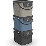 Rotho ALBULA 3er-Set Mülltrennsystem 2fach 40 l für die Küche, Kunststoff, Mülleimer stapelbar 3x40l, bunt