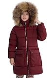 maoo garden Mädchen Wintermantel Faux-Daunen Schwergewicht Schnee Parka Fuzzy-Pelz-Futter Kapuze Wasserdicht lange Jacke Wein 12Y