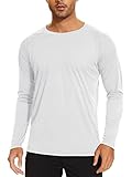 TACVASEN Herren UV Shirts Langarm Atmungsaktiv Sonnenschutz Outdoor Fishing Oberteil Rash Guards, Weiß, XL