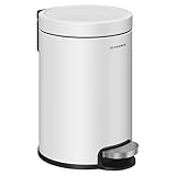 SONGMICS Kosmetikeimer, 3 Liter, Mülleimer Bad, mit Softclose-Deckel, Tretmülleimer, Stahl, für kleine Räume, wolkenweiß LTB013WZ01