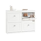 SoBuy Schuhschrank mit 4 Klappen Schuhregal Schuhkipper mit 8 Ablageflächen Schuhkommode Schuhablage Weiß BHT ca. 105x82x24cm FSR79-W