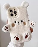 Szakdws Flauschig Handyhülle für Samsung Galaxy A16 5G Niedlicher Bär Karikatur Hülle für Mädchen Frauen Winter Warm Weiches TPU Stoßfänger Plüsch Fuzzy Pelz Rückseite Schutzhülle (Weiß)