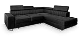 Masseno Ecksofa NOLA R-S mit Schlaffunktion L-Form, Sofa mit Bettkasten, Wohnzimmersofa, Couch, Soffa, Bettsofa, Couchgarnitur- Schwarz, Monolith 95