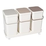 genialo Mülltrennsystem 3 Fächer rollend, Mülleimer einzeln entnehmbar, Sammelbehälter mit Deckel, Recycling System rollend