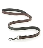 Hundeleine Leder 1m - Lederleine für Hunde – doppellagige Echt-Leder-Leine aus stabilen Fettleder und weichem, gepolsterten Büffelleder mit Edelstahl-Karabiner - Alan (Braun)