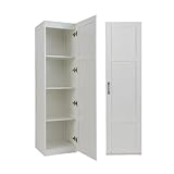 KOMFOTTEU 4 Etagen Hochschrank mit Metallgriff & Kippschutz, Aufbewahrungsschrank mit Einer Tür, Mehrzweckschrank schmal, Küchenschrank für Esszimmer, Küche, Badezimmer, 37,5 x 40 x 150 cm (Weiß)