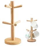 Tassenständer Holz, Hölzerner Brezelständer Tassenhalter, Becherhalter Brezelhalter Tasse Rack Regal Baumbecherhalter Kaffeetassenregal mit 6 Haken für Küchentheke Tabletop