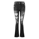 Hohe Qualität, HOOTOTCUT-Jeans für Damen, zerrissene Jeans, Junioren, hohe Denim, Glockenunterteil, ausgestellte Schlupfjeans für Damen, UK Elastische Taille, Schwarz , L