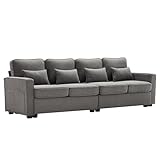 SEEDWAVE Big-Sofa 4-Sitzer großes Sofa, 264cm breites Leinen-Polstersofa, Recamiere mit Vier Lendenkissen,Big Sofa Für das Wohnzimmer (Dunkelgrau)