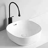 ZYCDP Aufsatzwaschbecken Keramik Waschbecken Oval mit Armatur und Überlauf 420 X 420 X 160 mm Weiß