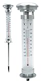 LED Solar Thermometer Gartenthermometer beleuchtet Außenthermometer Garten mit Erdspieß Höhe 57cm
