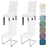 Alishomtll Stretch Samt Stuhlhussen 4er Set Velvet/Velour Stuhlbezug Schwingstuhl Elastische Hussen Waschbarer Stühle Schutz für Küche Restaurant Hotel Bankett Hochzeit (Weiß, 4 Stück)