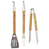 Best Sporting Grillbesteck Set 3-teilig mit Holzgriffen I Grill Besteck aus Grillgabel, Grillwender und Grillzange EdelstahI I BBQ Grillzubehör I Grillset für Männer Geschenk