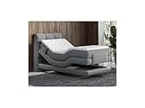 Vente-unique-Boxspringbett mit gestepptem Kopfteil + elektrischem Untergestell mit Relaxfunktion + Matratze + Topper - 100 x 200 cm - Stoff - Hellgrau - LODI von Palacio
