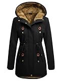 Vancavoo Winterjacke Damen Wintermantel Warm Gefüttert Winterparka Winter Jacket Mäntel Verstellbarer Kordelzug Parka Kapuzenmantel Frauen mit Kapuze,Schwarz,XL