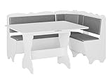 Rodnik Eckbankgruppe Rhodos grau-weiß, Sitzbank, Truhenbank 150x110 cm Kunstleder, Esstisch ausklappbar weiß 90cm x 59/118 cm