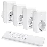 G-Homa Funksteckdosen mit Fernbedienung, 4er Steckdose Set mit 1er Fernbedienung für Haushaltsgeräte, Weihnachtsbeleuchtung, 30M Große Reichweite, Programmierbar, 2300W/10A, CE-gelistet, Weiß